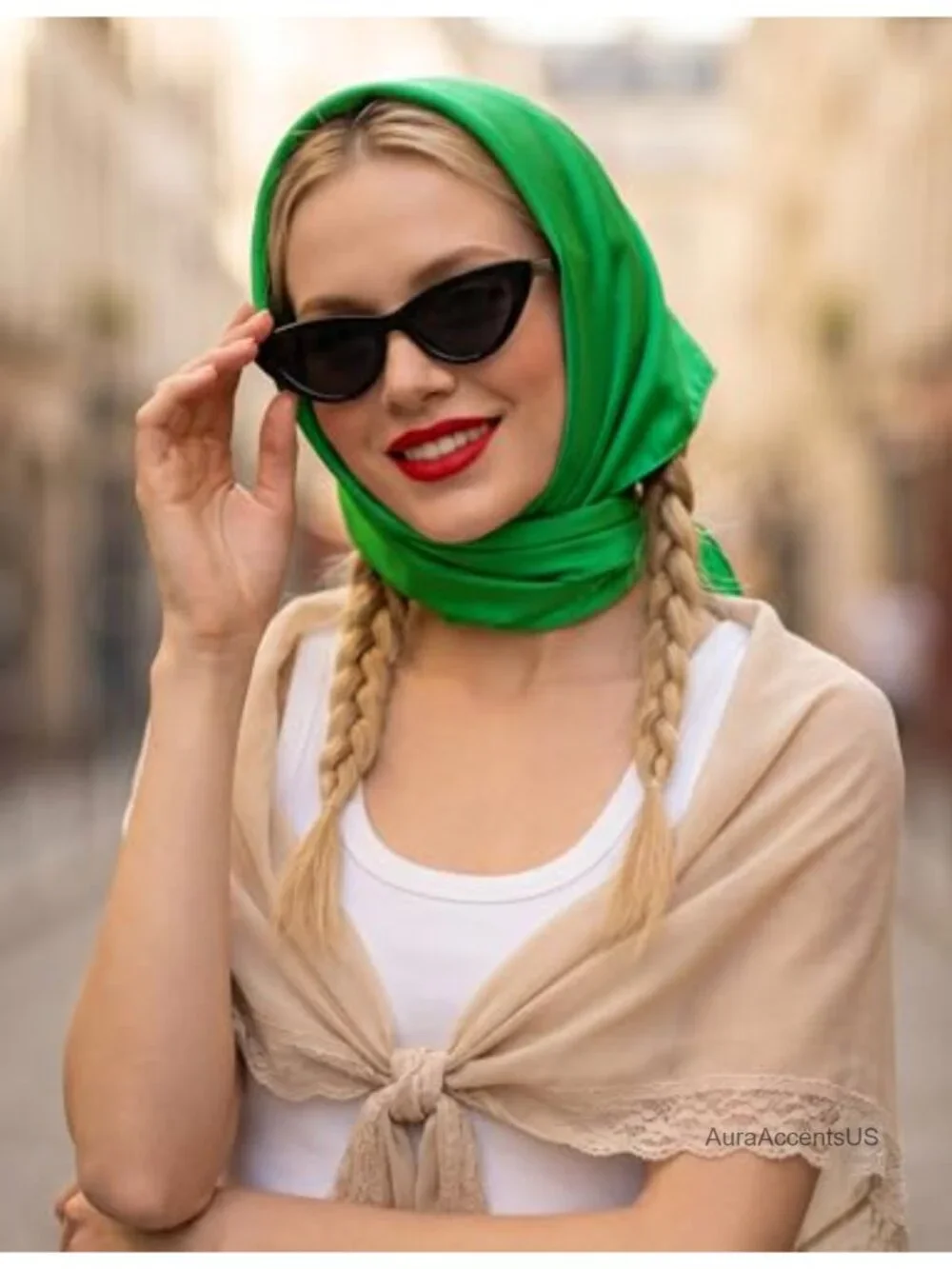 Silk-like Polyester Square Scarf Lightweight Fashion Neck Scarf Headband